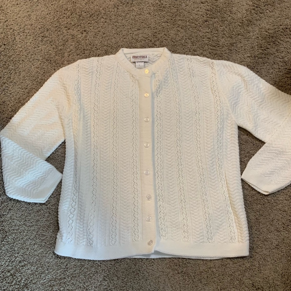 Vintage Essentials by Worthington Grandma Cardigan Sweater Ivory Large